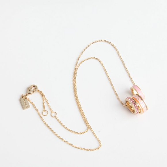 BRAND NEW COACH SIGNATURE ENAMEL PINK MULTI / GOLD NECKLACE - Picture 7 of 10
